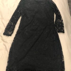 3/4 sleeve black lace dress with open back